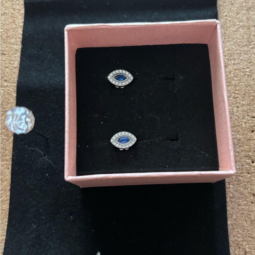Elegant Silver and Blue Eye Stud Earrings